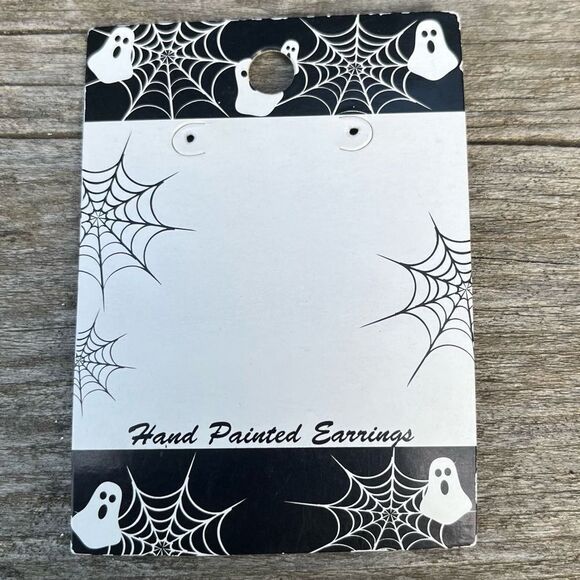 New Hand Painted Ghost Charm Black and Purple Dangle Halloween Earrings - Picture 3 of 3